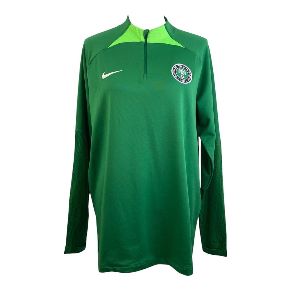 Nike Nigeria Strike FC Soccer Drill Shirt Mens XL Green Dri-Fit Long Sleeve